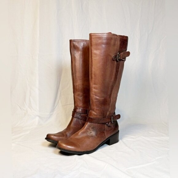 Vintage Y2K Liz & Co Rustic Brown Distressed Leather Knee High Riding Boots~8~ - Picture 1 of 7